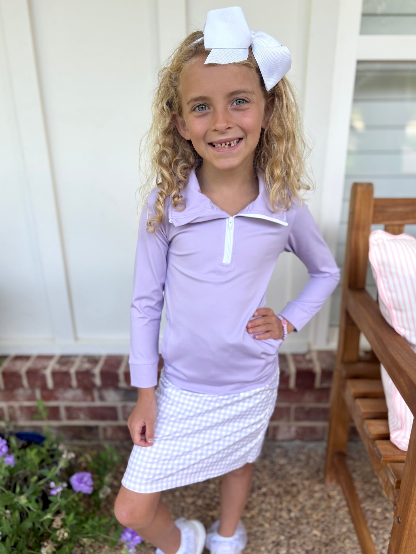 Girls Purple Gingham Skort Set
