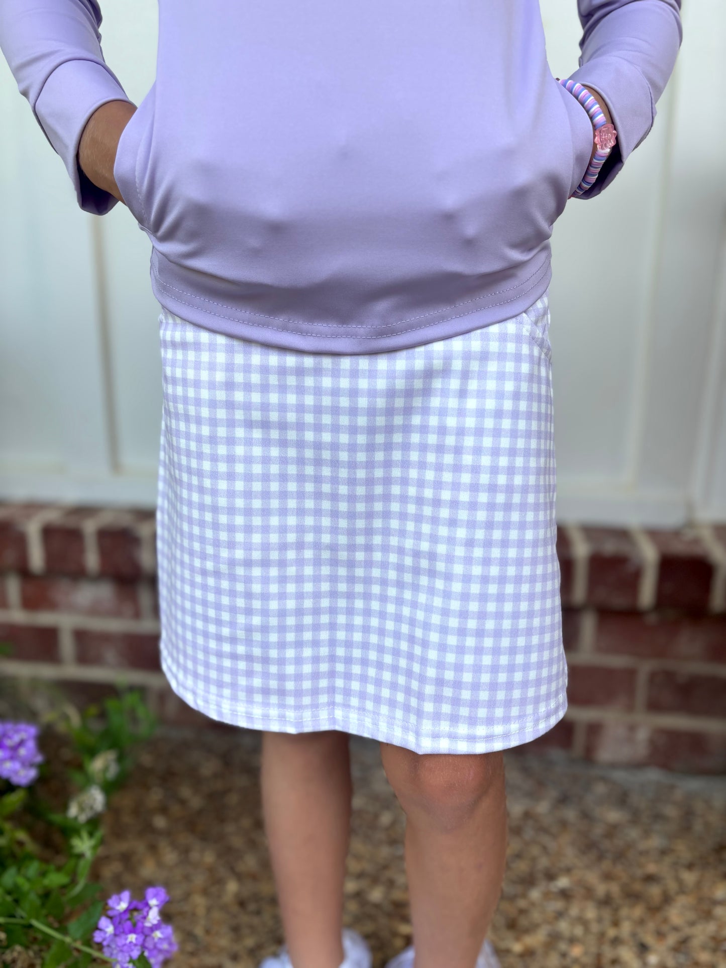 Girls Purple Gingham Skort Set