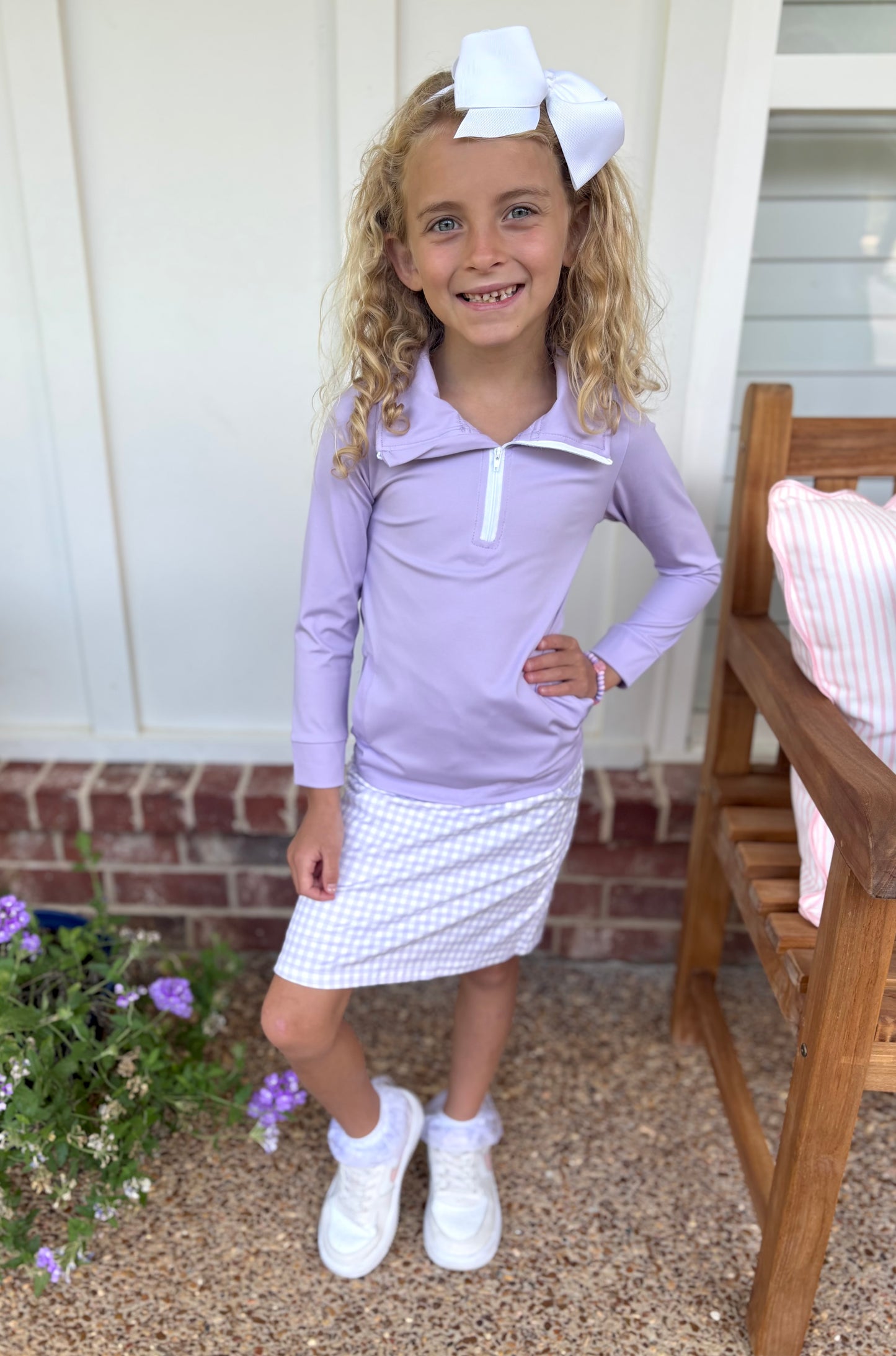 Girls Purple Gingham Skort Set