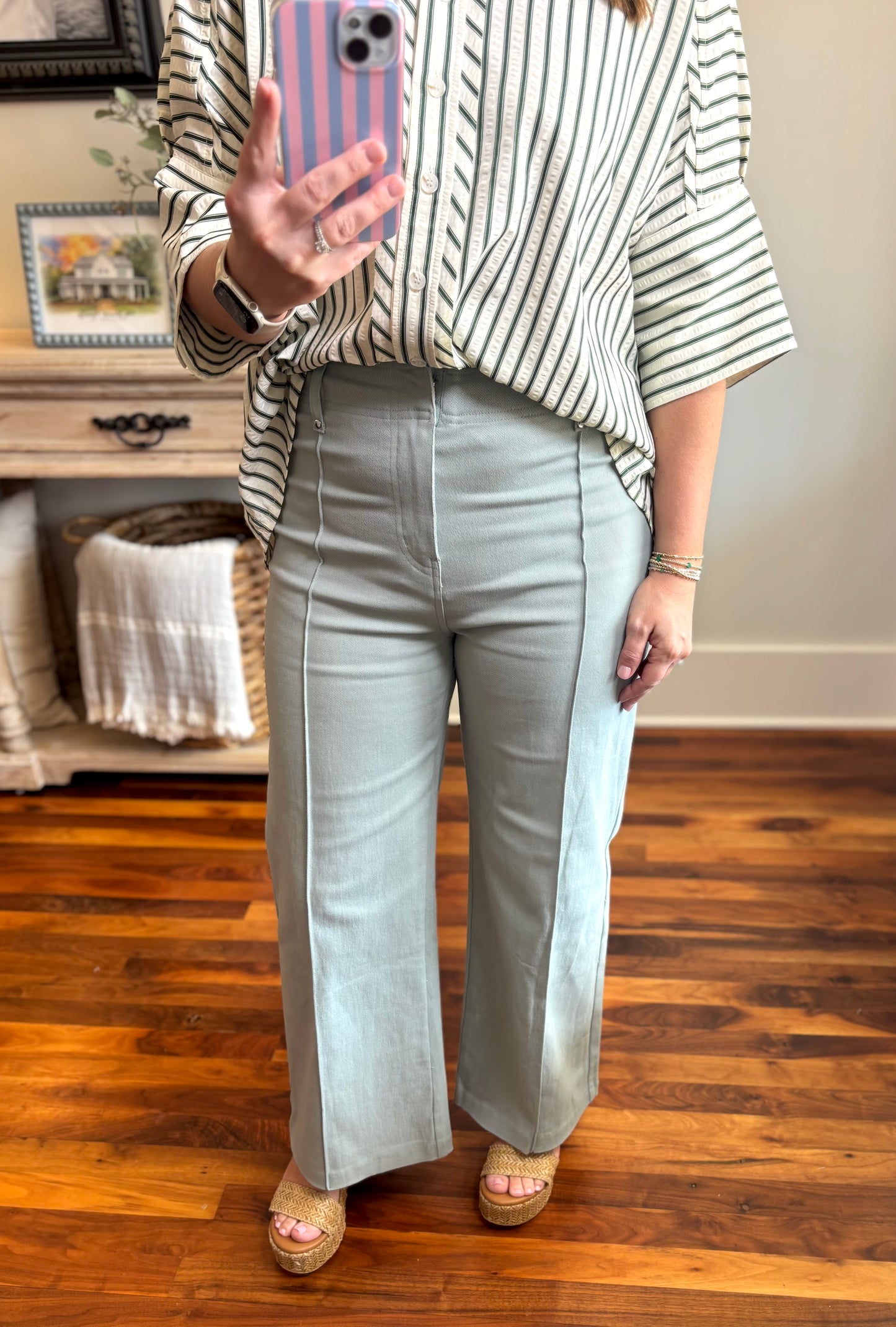 The Laura Pin Tuck Pant - Sage