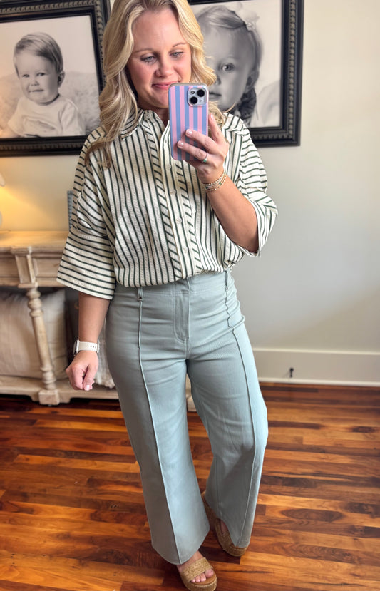 The Lilly Striped Top - Sage