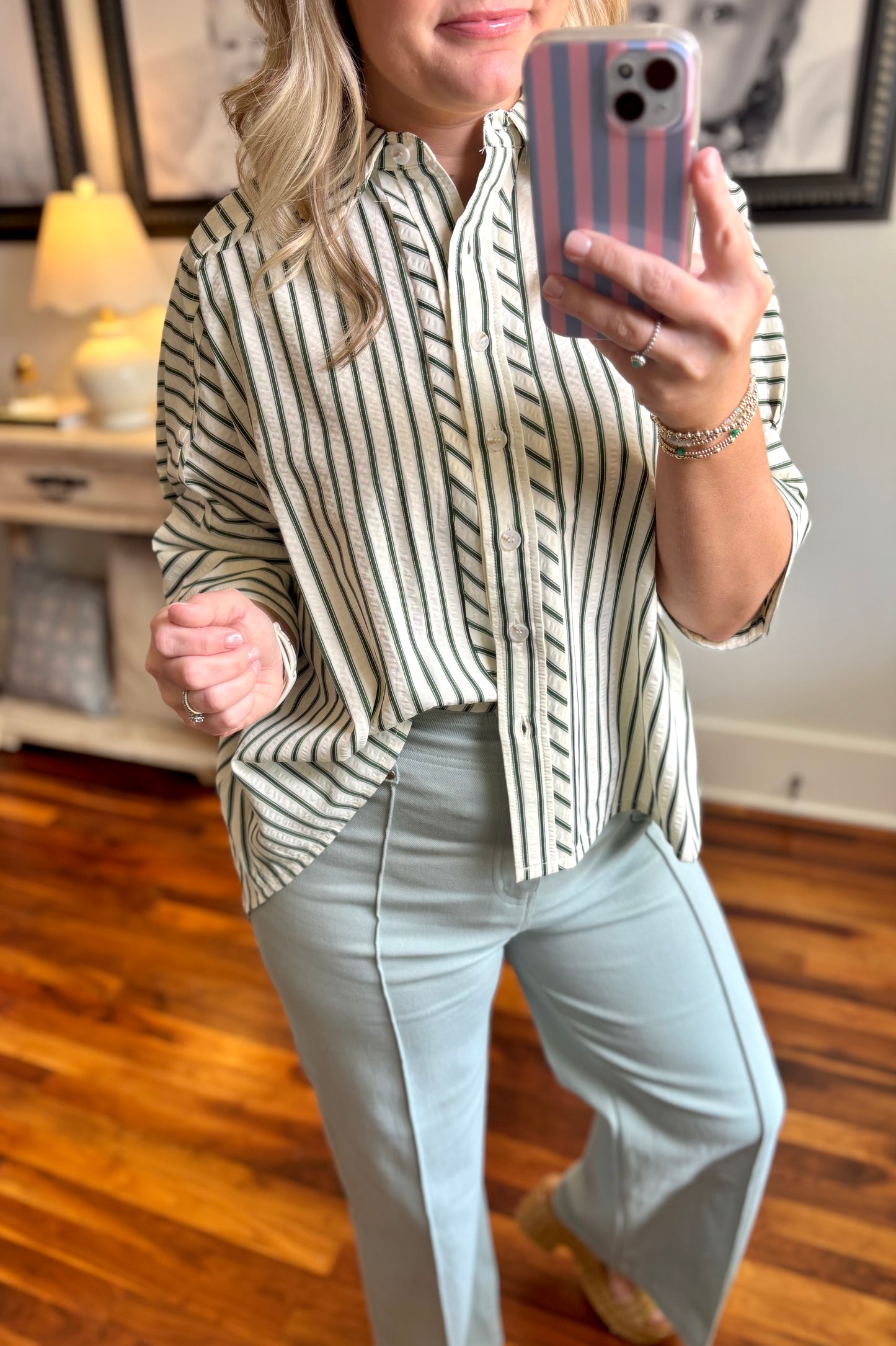 The Lilly Striped Top - Sage